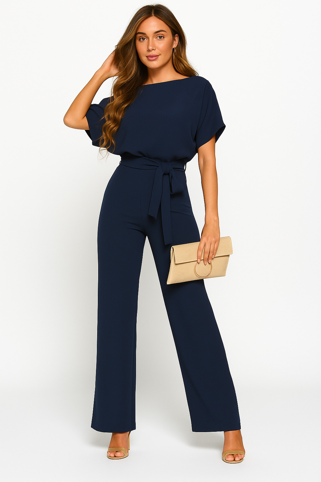Women's Tie-Ribbon Jumpsuit | Short-Sleeve One-Piece
