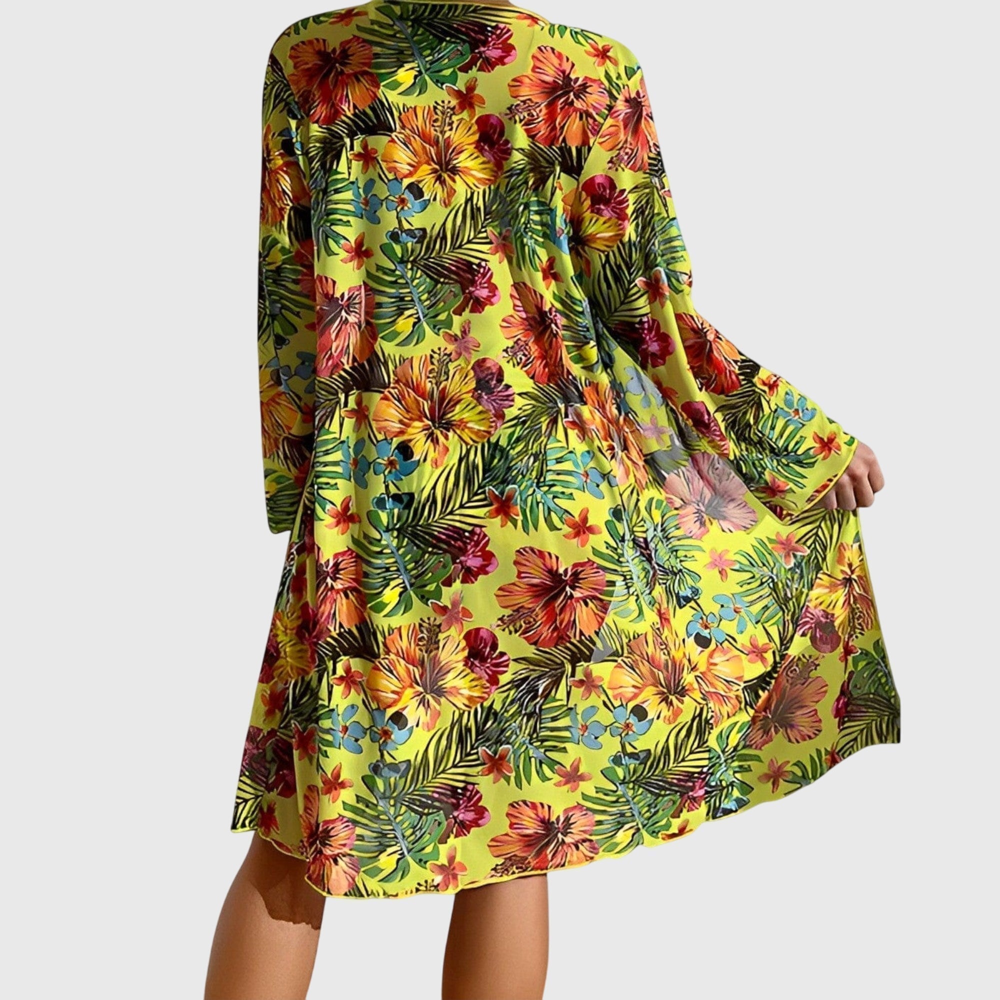 Women's Tropical Print High-Waisted Bikini Set with Cover-Up