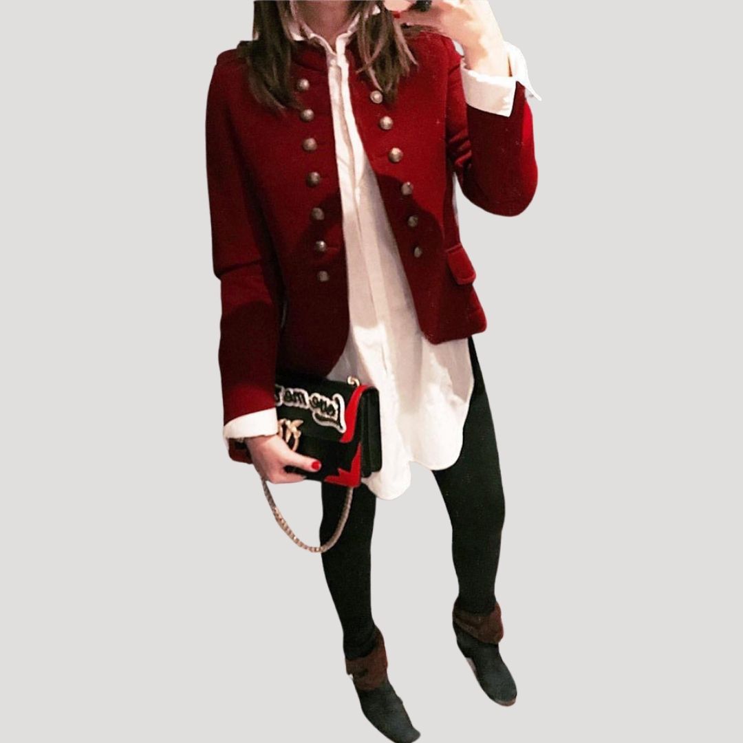 Women's Wool Blend Cropped Blazer – Military-Inspired Tailored Fit