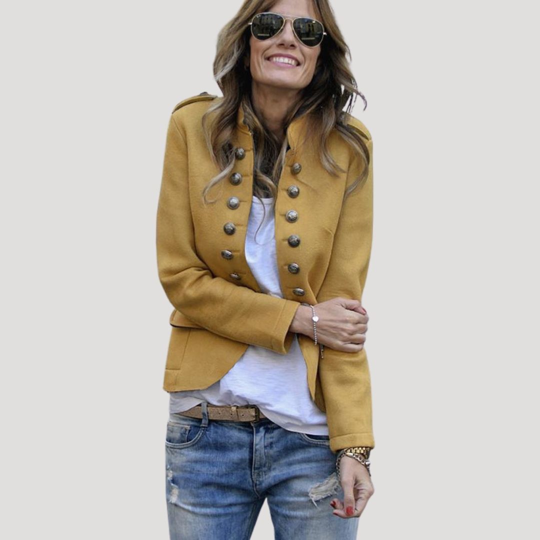 Women's Wool Blend Cropped Blazer – Military-Inspired Tailored Fit