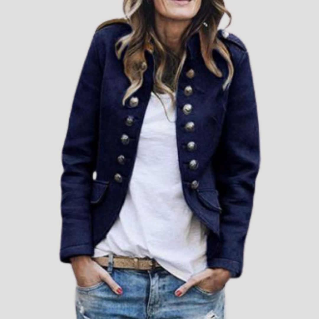 Women's Wool Blend Cropped Blazer – Military-Inspired Tailored Fit