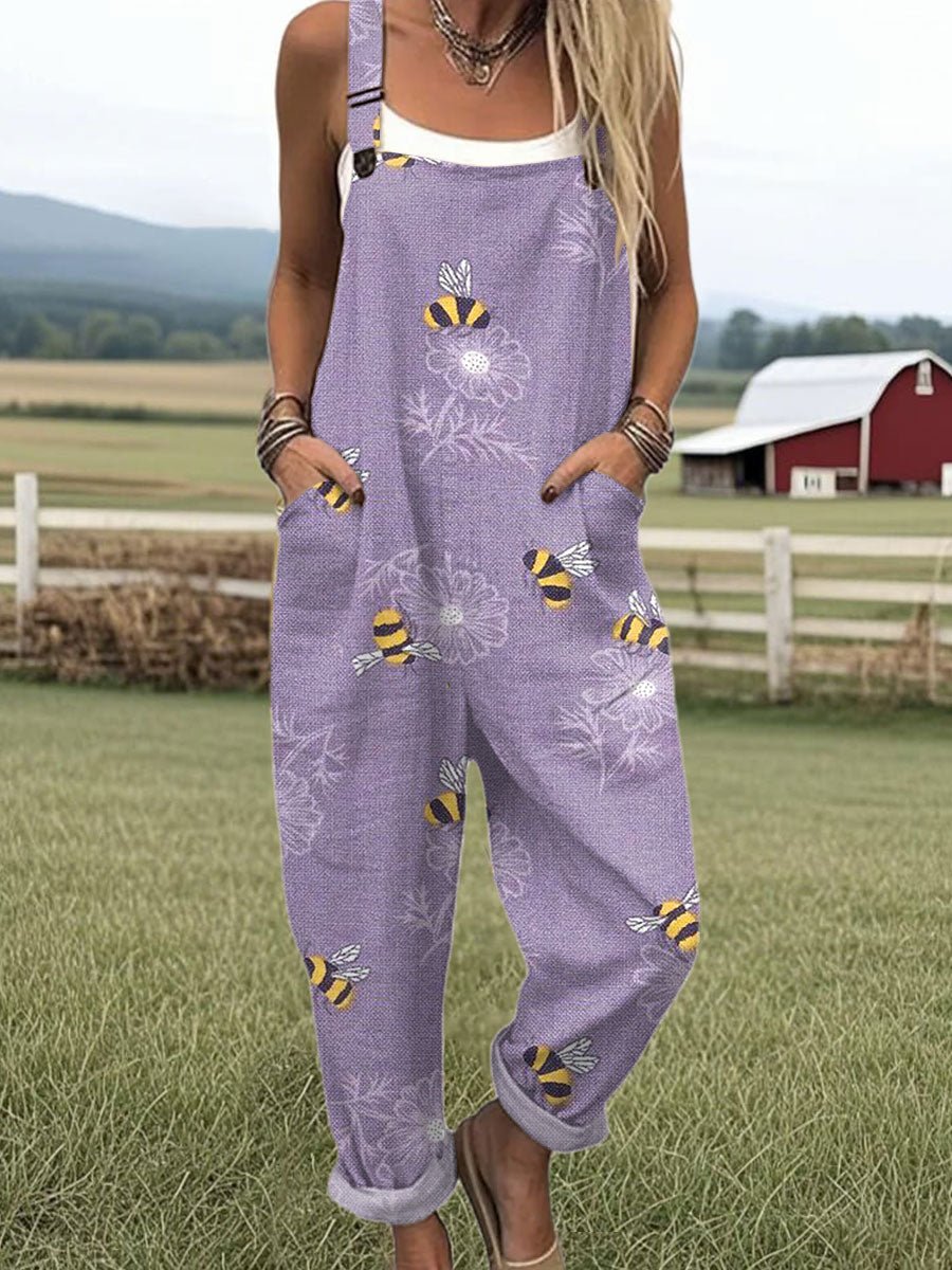Women's Lavender Bee Print Jumpsuit – Relaxed Fit