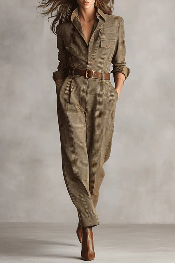 Ava Women's Jumpsuit Check Pattern Tailored Fit
