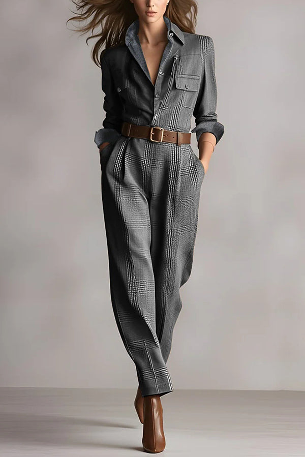Ava Women's Jumpsuit Check Pattern Tailored Fit