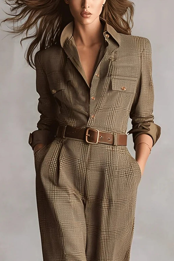 Ava Women's Jumpsuit Check Pattern Tailored Fit