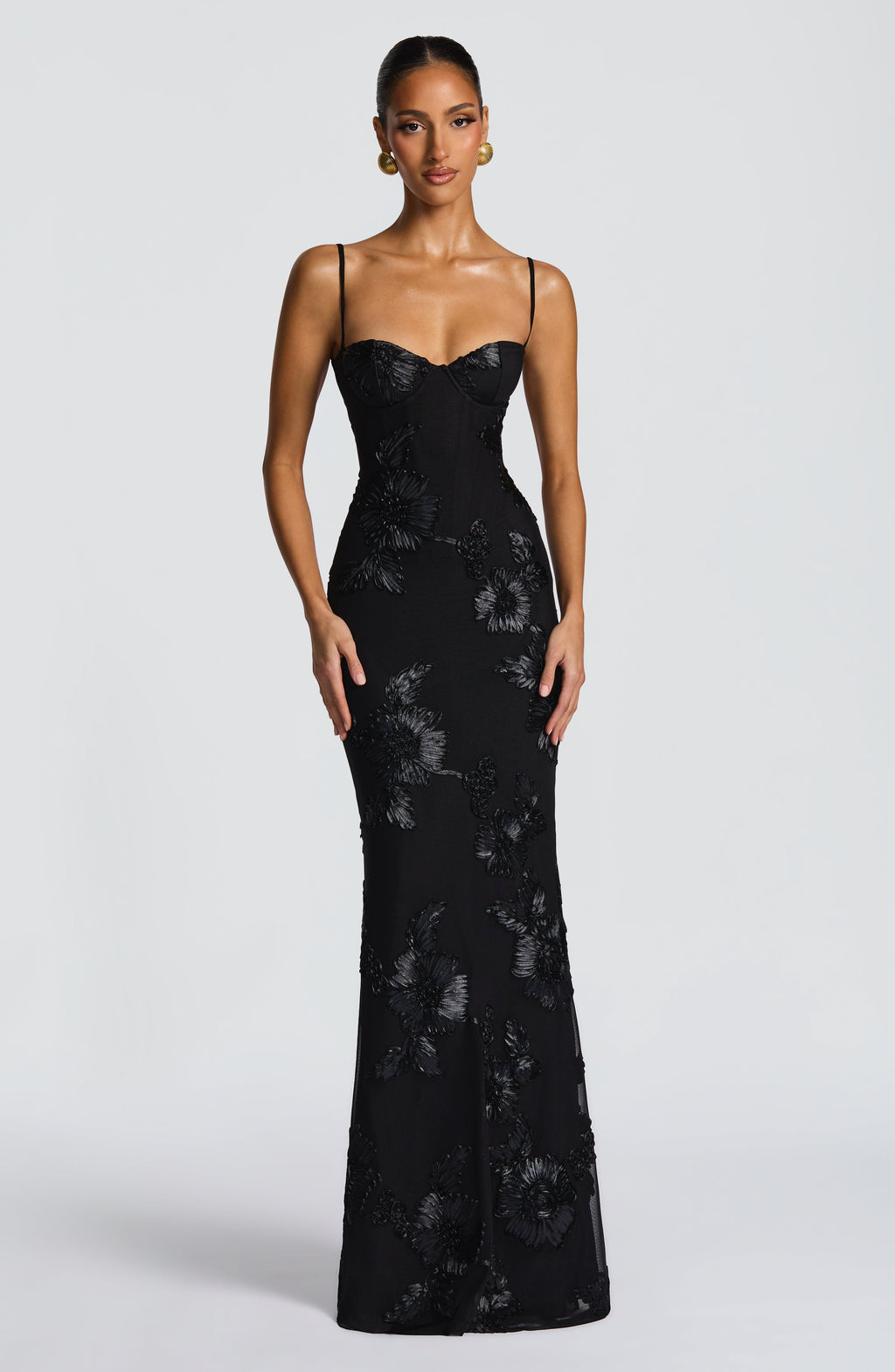 Floral Corset Evening Gown | Elegant Floor-Length Formal Dress