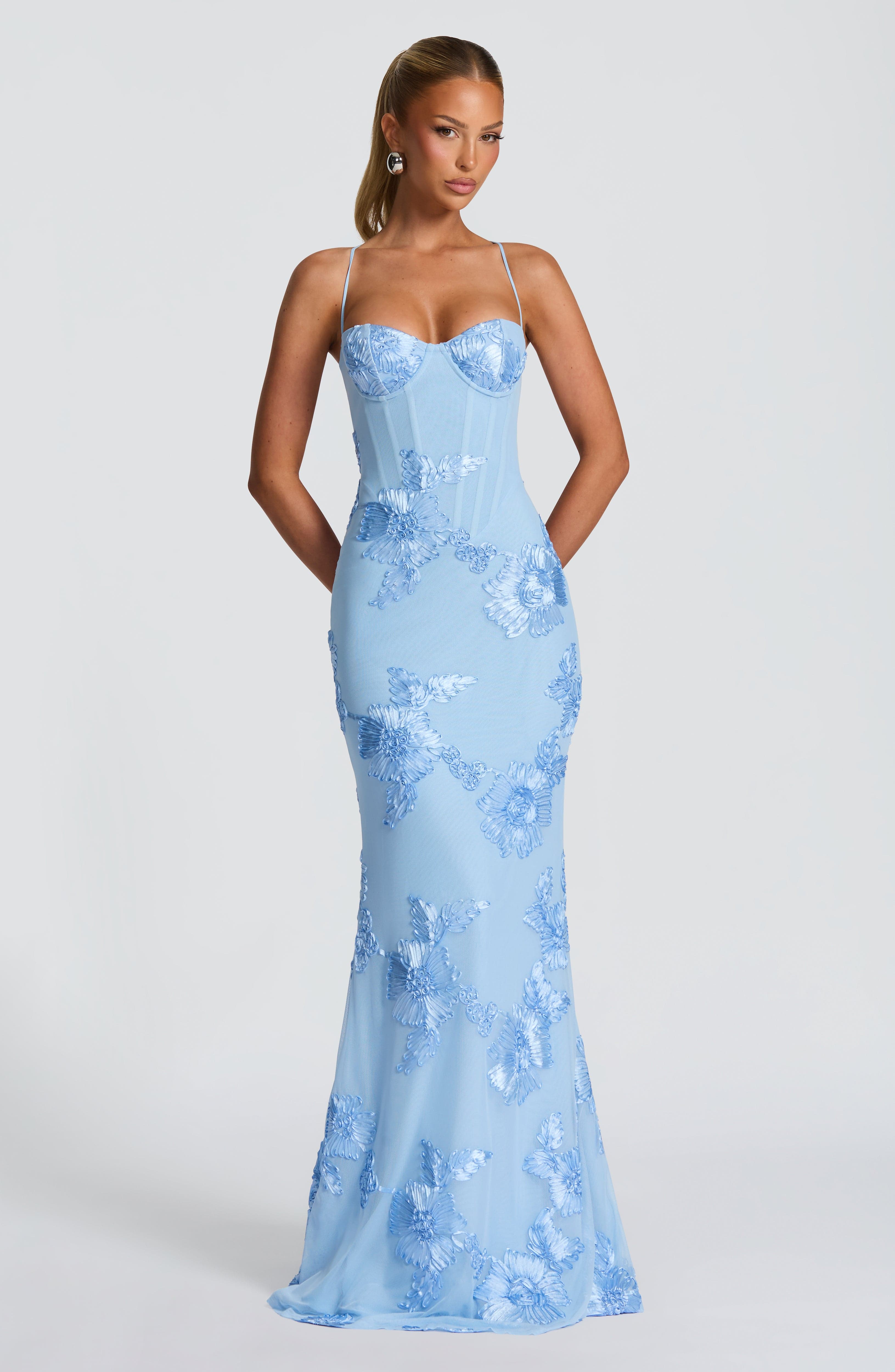 Floral Corset Evening Gown | Elegant Floor-Length Formal Dress