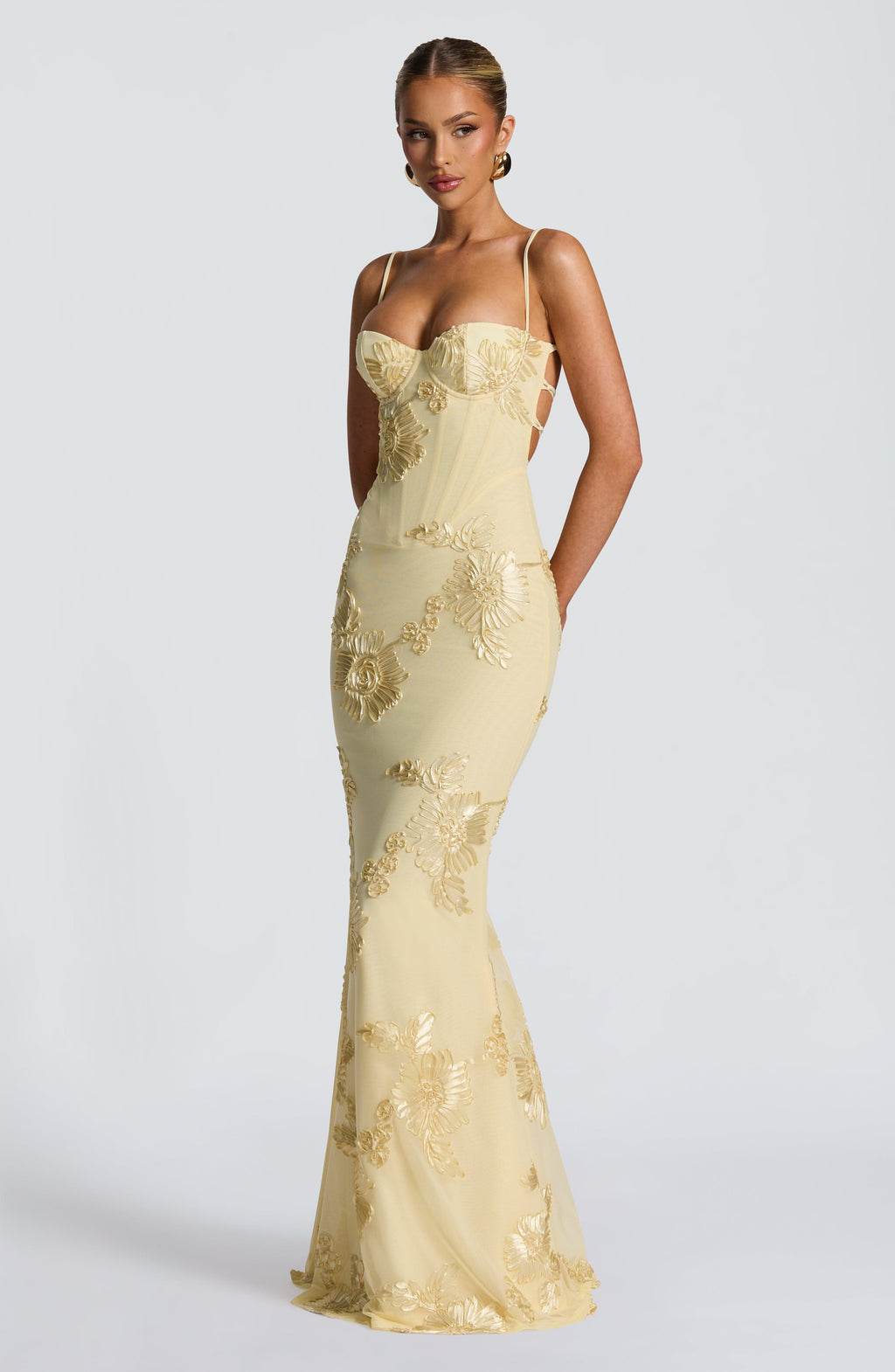 Floral Corset Evening Gown | Elegant Floor-Length Formal Dress