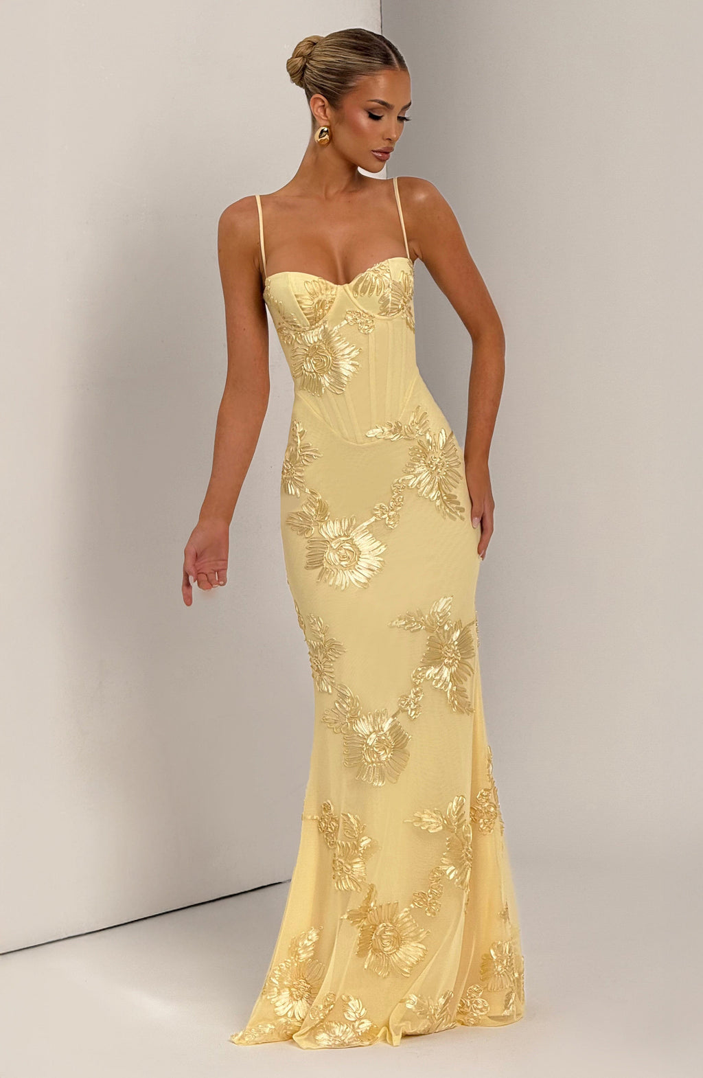 Floral Corset Evening Gown | Elegant Floor-Length Formal Dress