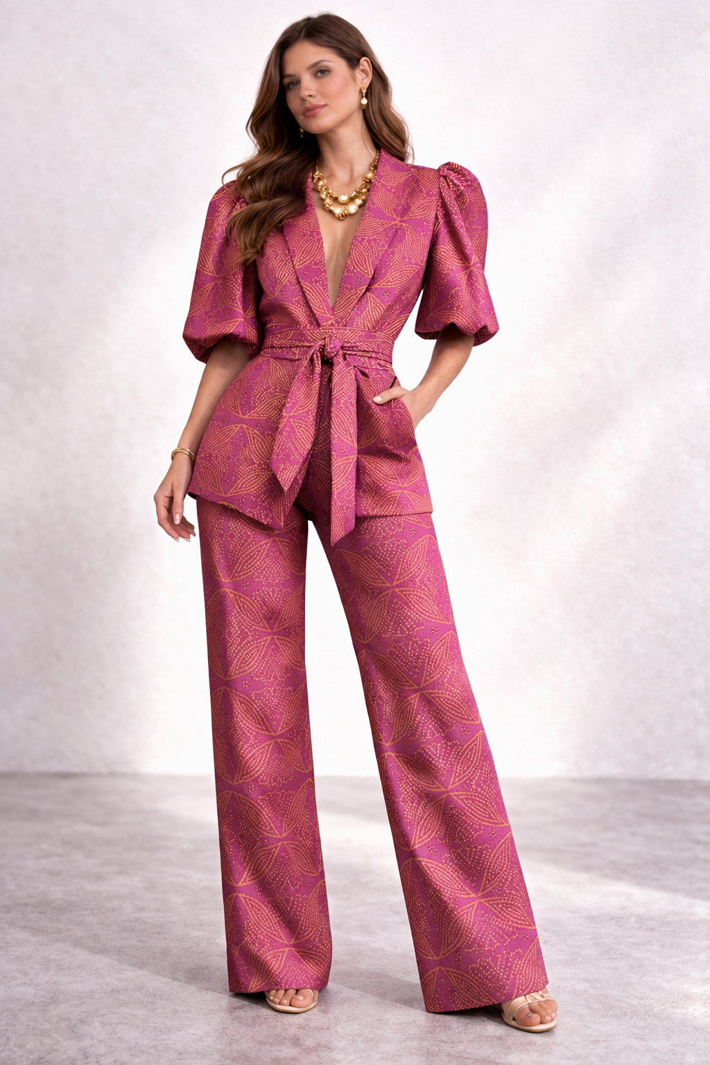 Lace Women's Co-Ord Set with Puff Sleeves | Adjustable Waist