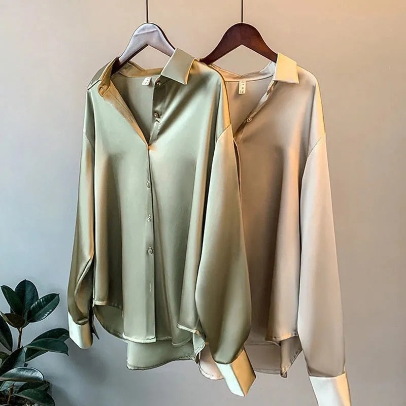 100% Silk Long Sleeve Blouse for Women – Elegant Classic Top