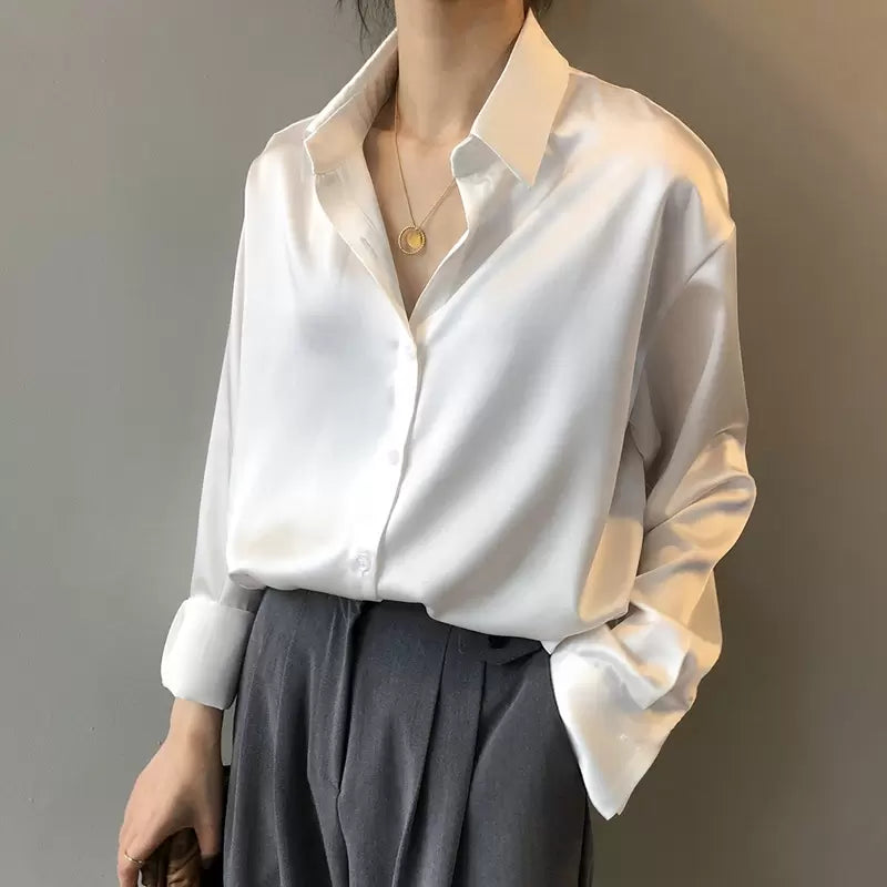 100% Silk Long Sleeve Blouse for Women – Elegant Classic Top