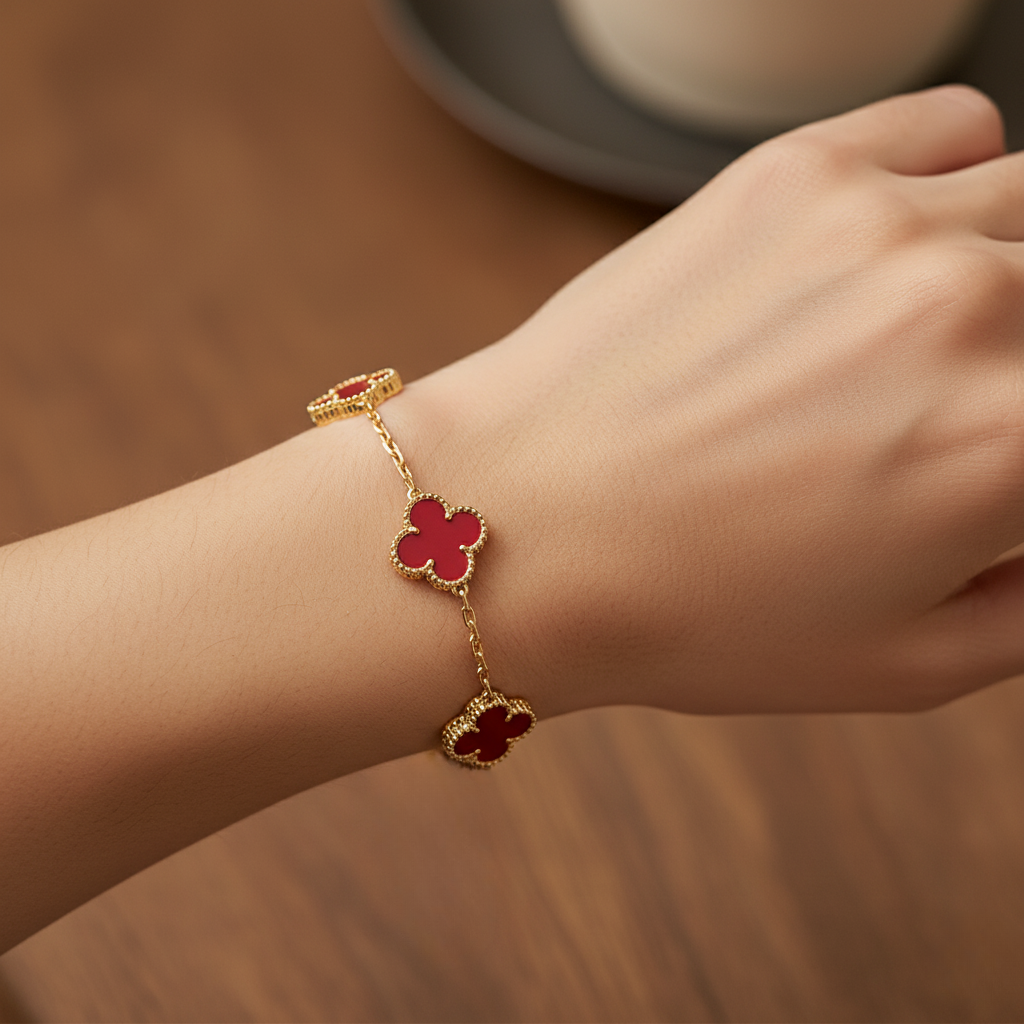 18k Gold-Plated Sterling Silver Leaf Bracelet for Women