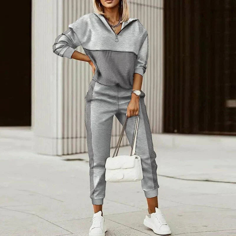 Women's Patterned Zipper Tracksuit Set | Relaxed Fit