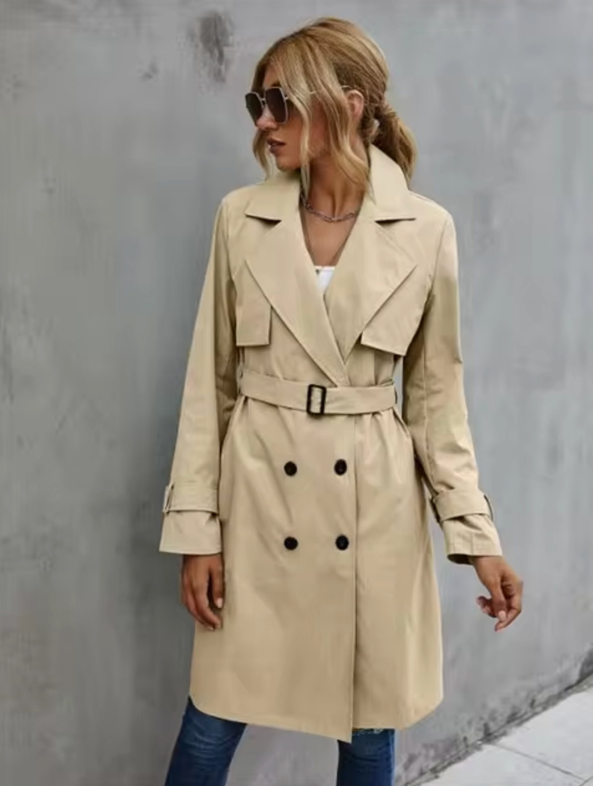 Women's Classic Double-Breasted Trench Coat – Timeless Mid-Length