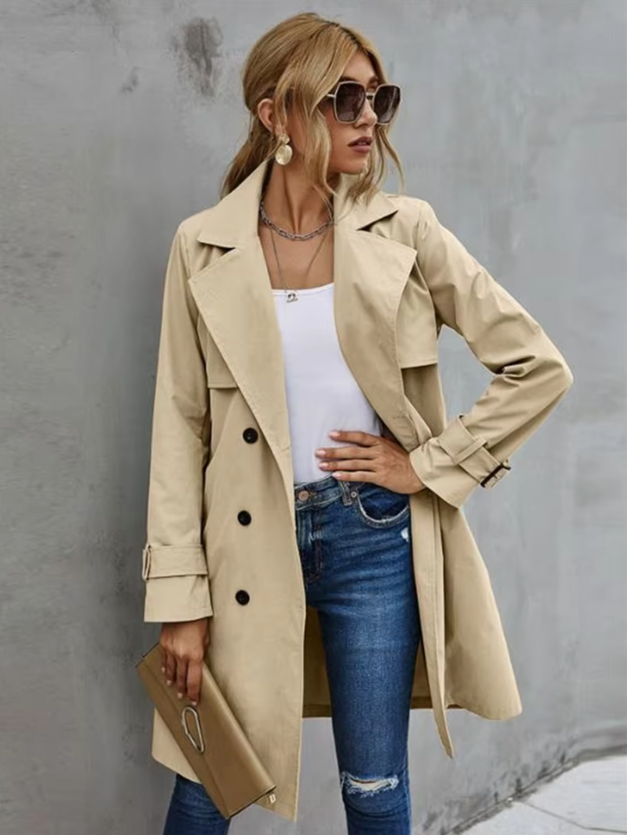 Women's Classic Double-Breasted Trench Coat – Timeless Mid-Length