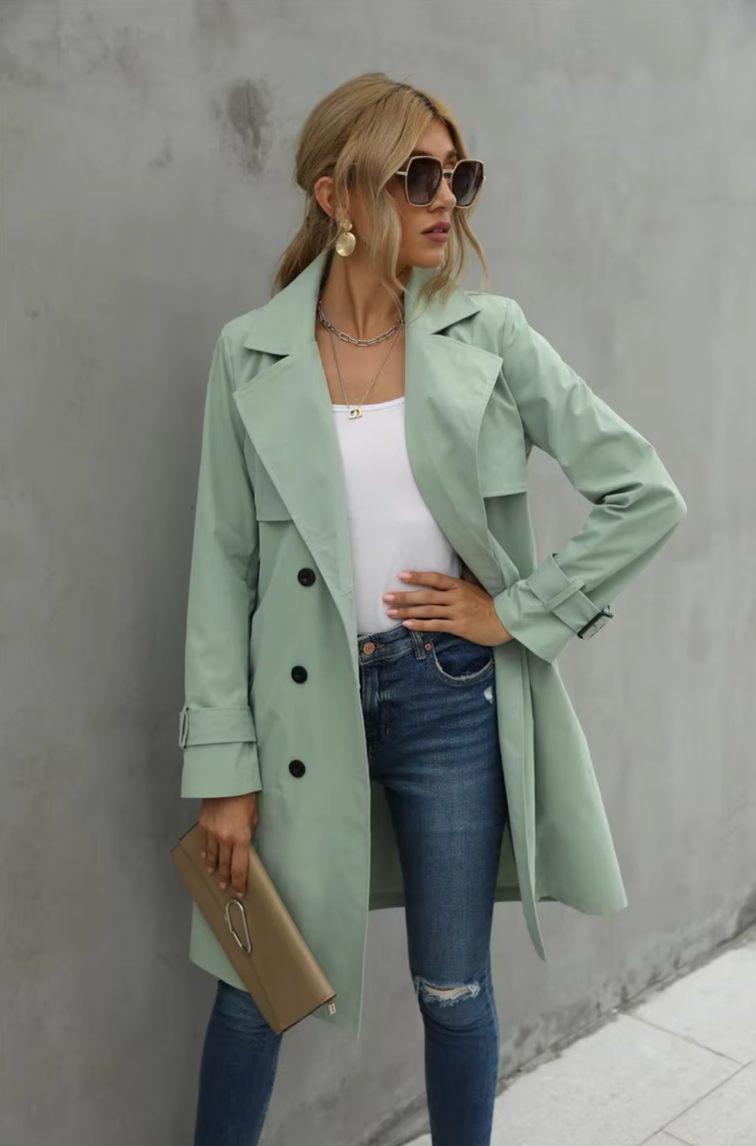 Women's Classic Double-Breasted Trench Coat – Timeless Mid-Length