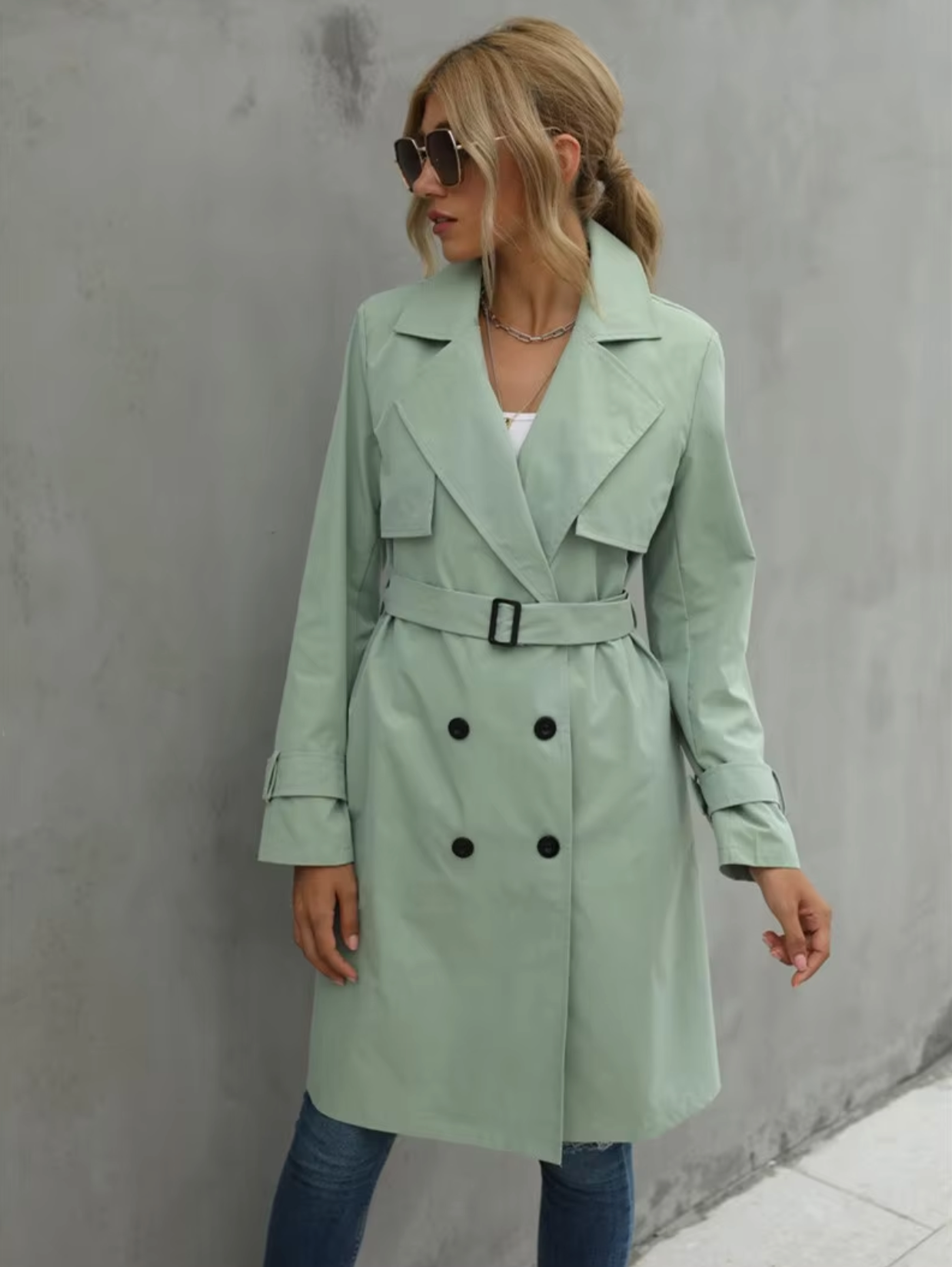 Women's Classic Double-Breasted Trench Coat – Timeless Mid-Length