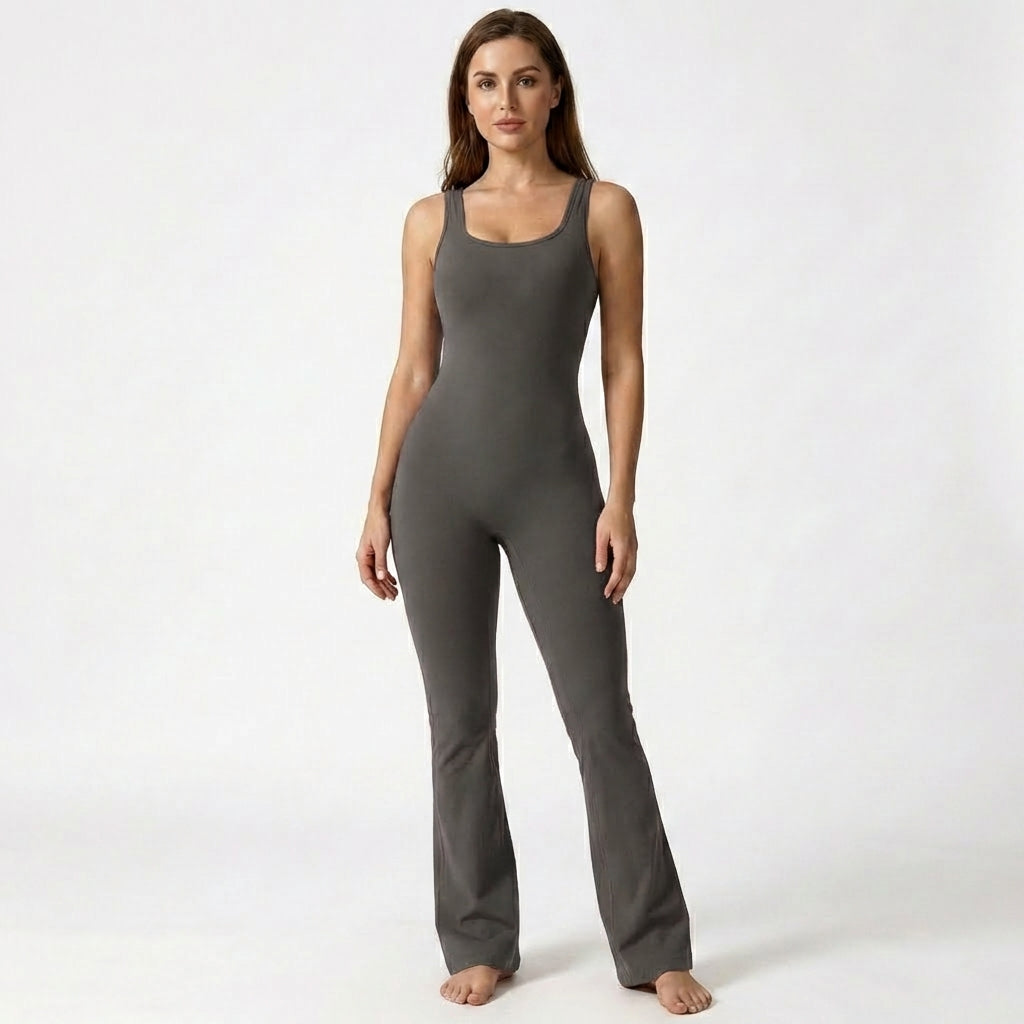Women's Sleeveless Flared Leg Jumpsuit – Elegant Scoop Neck