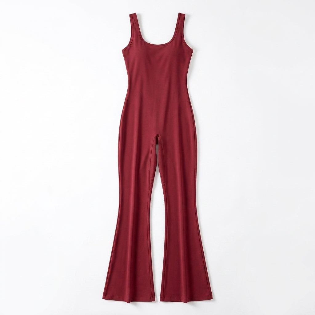 Women's Sleeveless Flared Leg Jumpsuit – Elegant Scoop Neck
