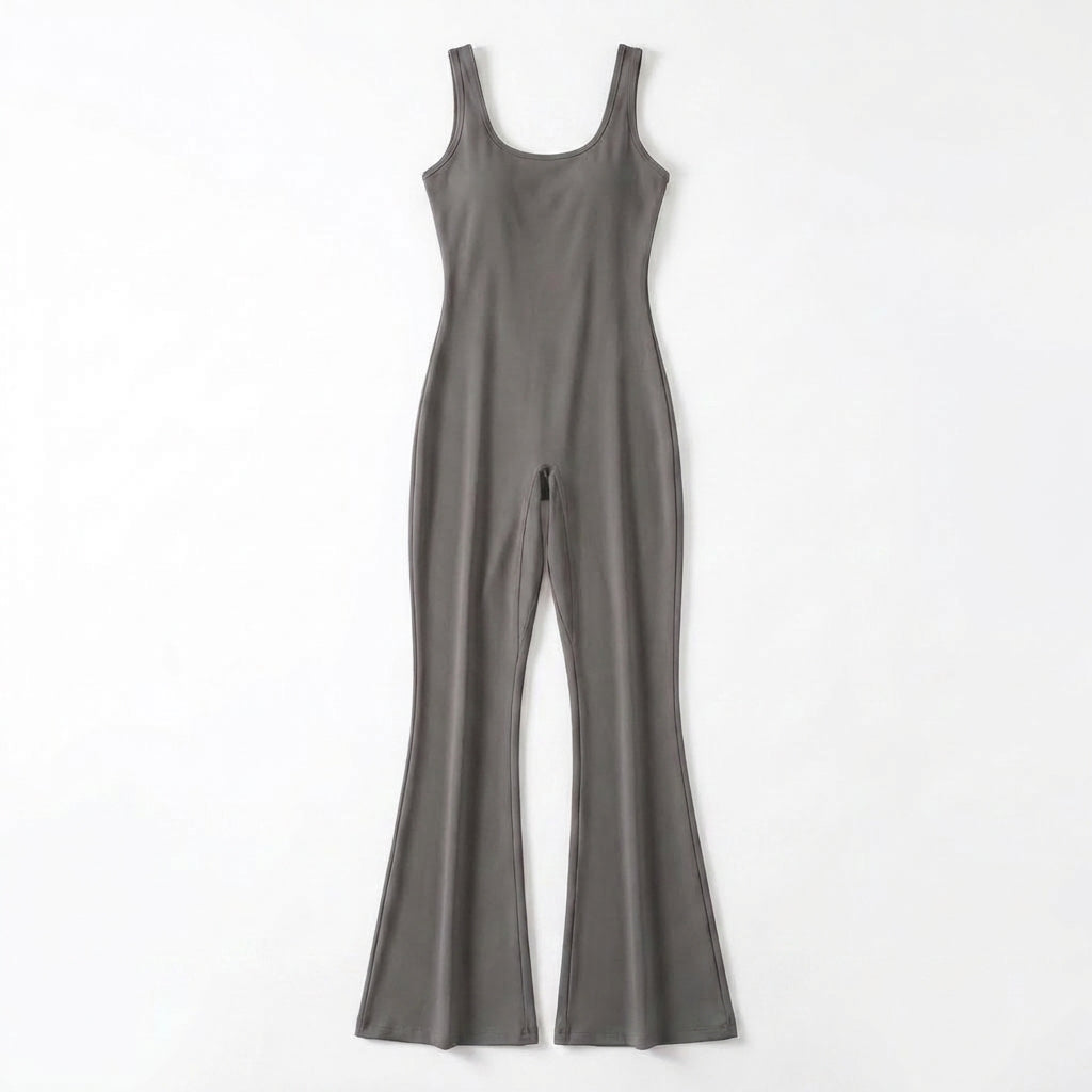 Women's Sleeveless Flared Leg Jumpsuit – Elegant Scoop Neck