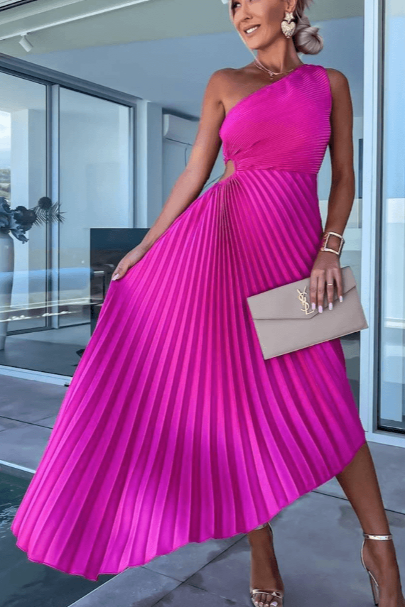 Pleated One-Shoulder A-Line Dress for Women | Summer Cocktail