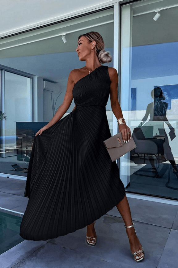 Pleated One-Shoulder A-Line Dress for Women | Summer Cocktail