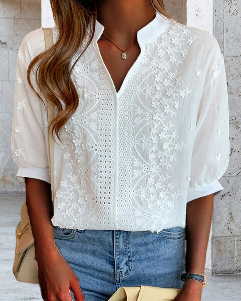 Viscose Women's Blouse with Puff Sleeves – Elegant V Neck Summer Top