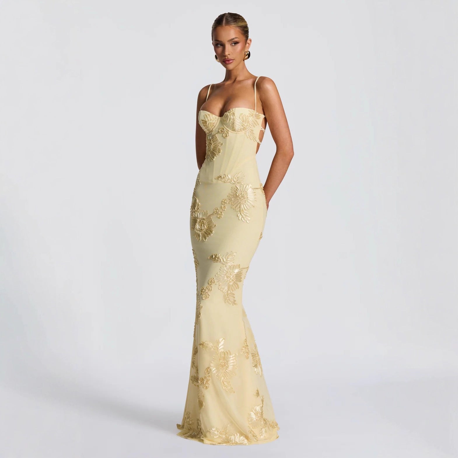 Floral Maxi Dress with Spaghetti Straps – Elegant Summer Gown