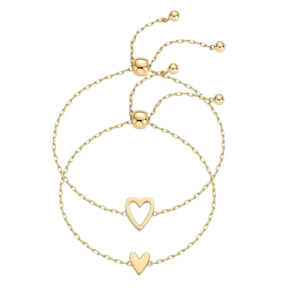 Metal Heart Bracelet Set for Women – Adjustable Matching Pair