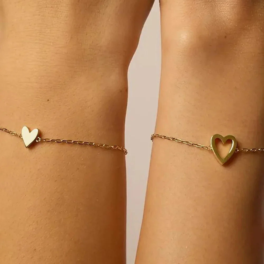 Metal Heart Bracelet Set for Women – Adjustable Matching Pair