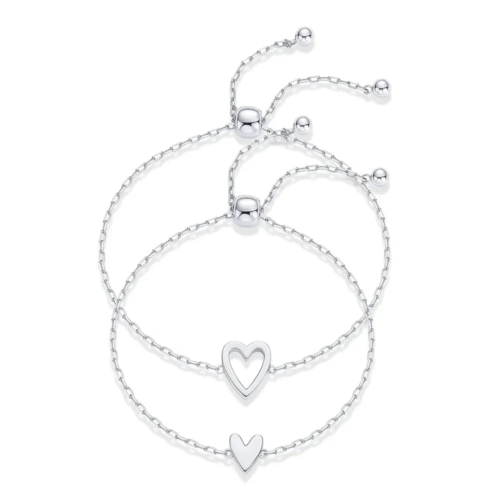 Metal Heart Bracelet Set for Women – Adjustable Matching Pair