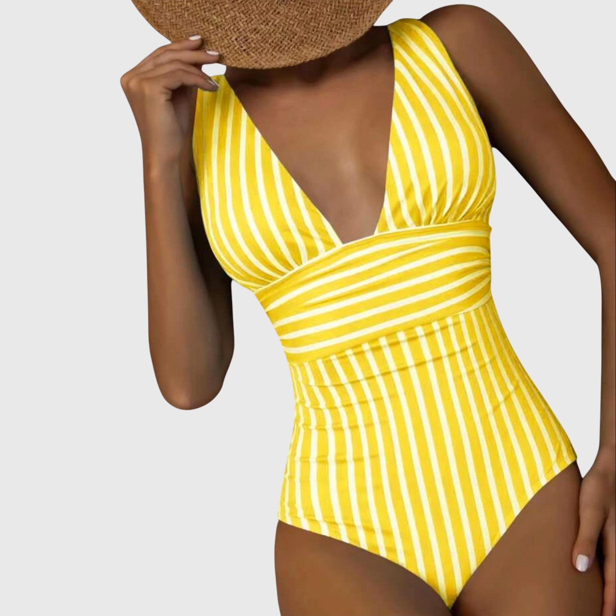 Striped V-Neck One-Piece Swimsuit for Women | High-Quality Swim Fabric