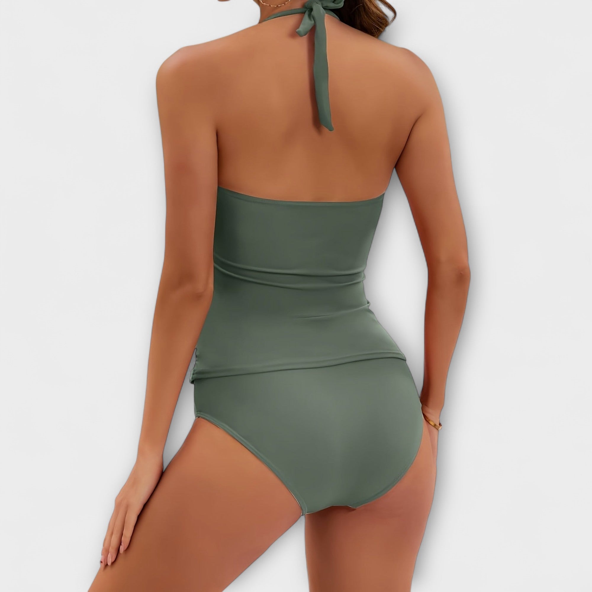 Halter Neck Two-Piece Swimsuit | Ruched High-Quality Swim Fabric