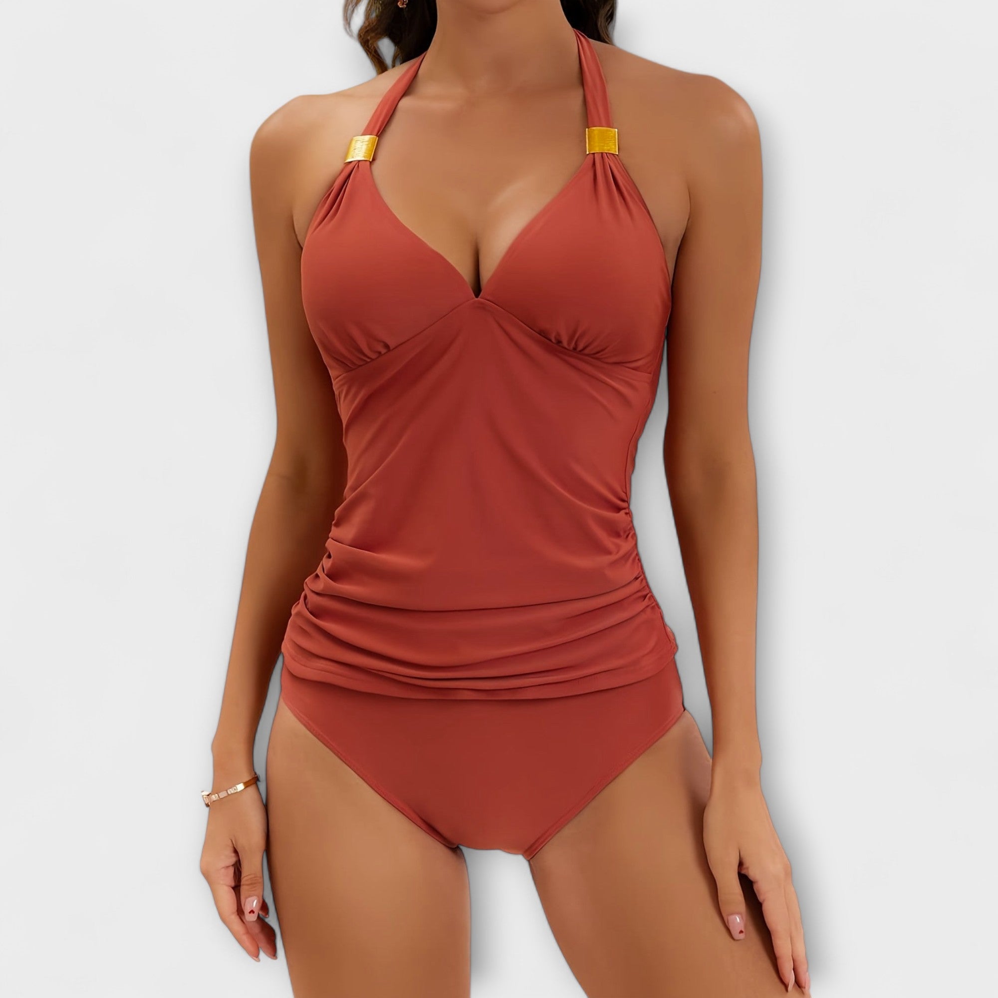 Halter Neck Two-Piece Swimsuit | Ruched High-Quality Swim Fabric