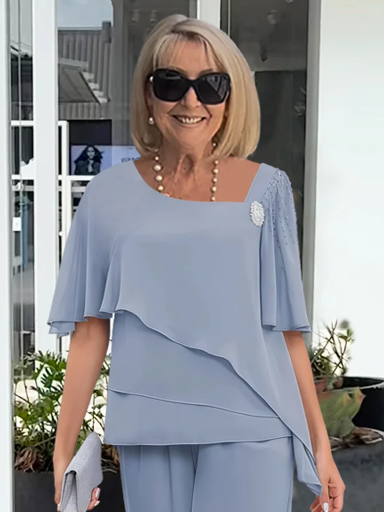 Women's Lightweight Two-Piece Loungewear Set | Asymmetric Blouse