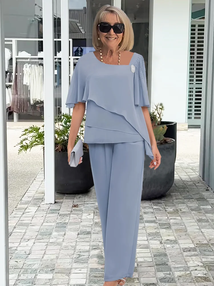 Women's Lightweight Two-Piece Loungewear Set | Asymmetric Blouse