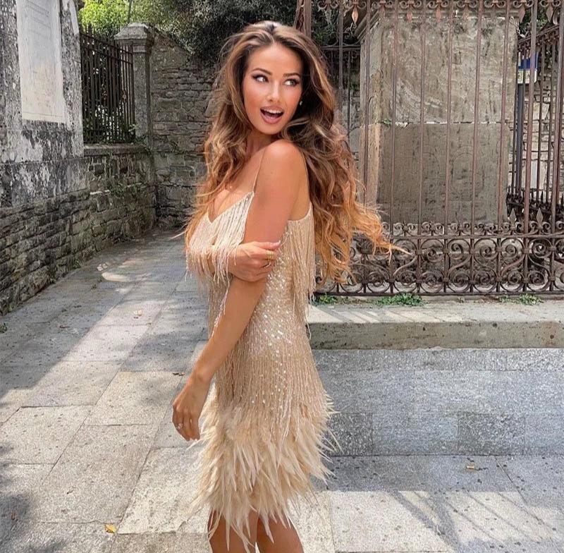 Women's Feather Fringe Mini Dress | Lightweight Cocktail