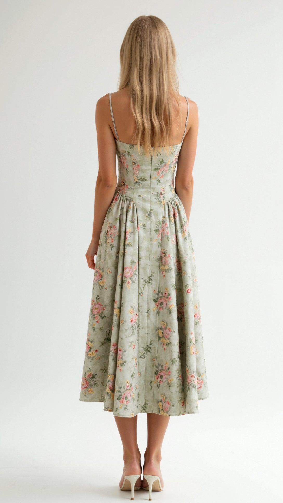 Floral Midi Dress Women's Lightweight Sweetheart Neckline Summer