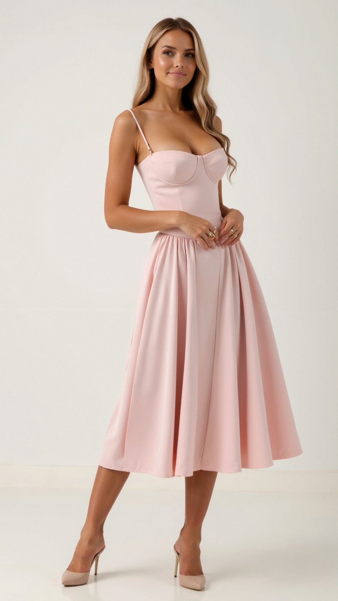 Floral Midi Dress Women's Lightweight Sweetheart Neckline Summer