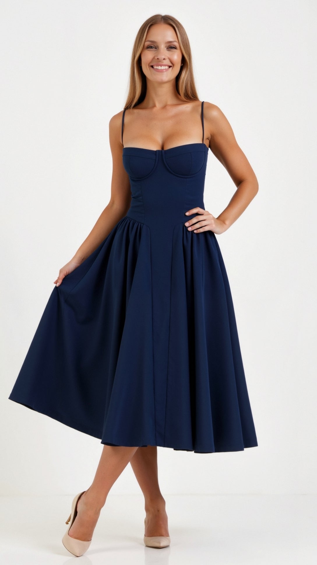 Floral Midi Dress Women's Lightweight Sweetheart Neckline Summer