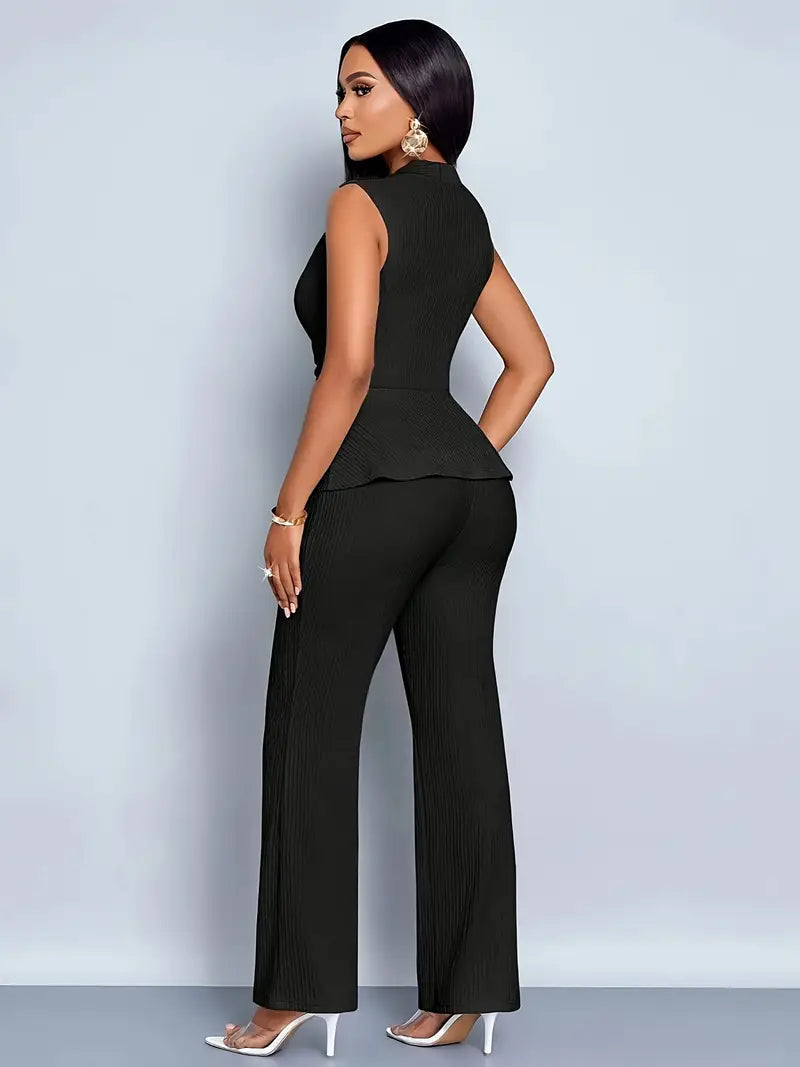 Women's Pleated Peplum Pants Set – Spring Elegance