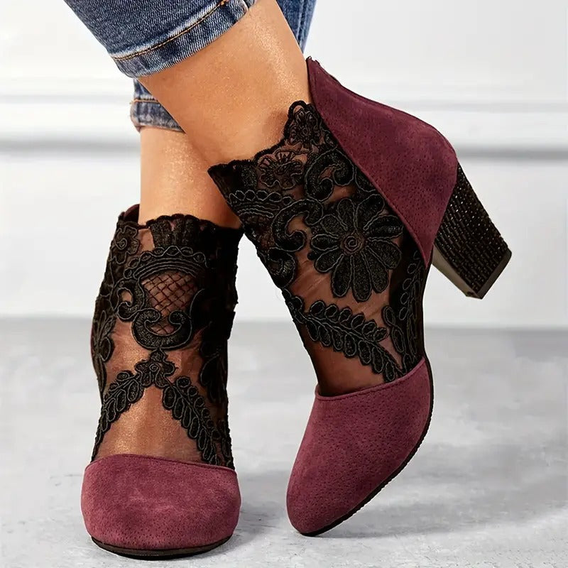 Women's Floral Lace Heels – Handmade Elegant Design
