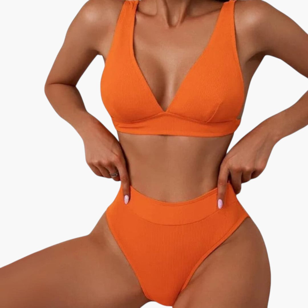 Ribbed High-Waisted Bikini Set Women's Two-Piece Swimwear