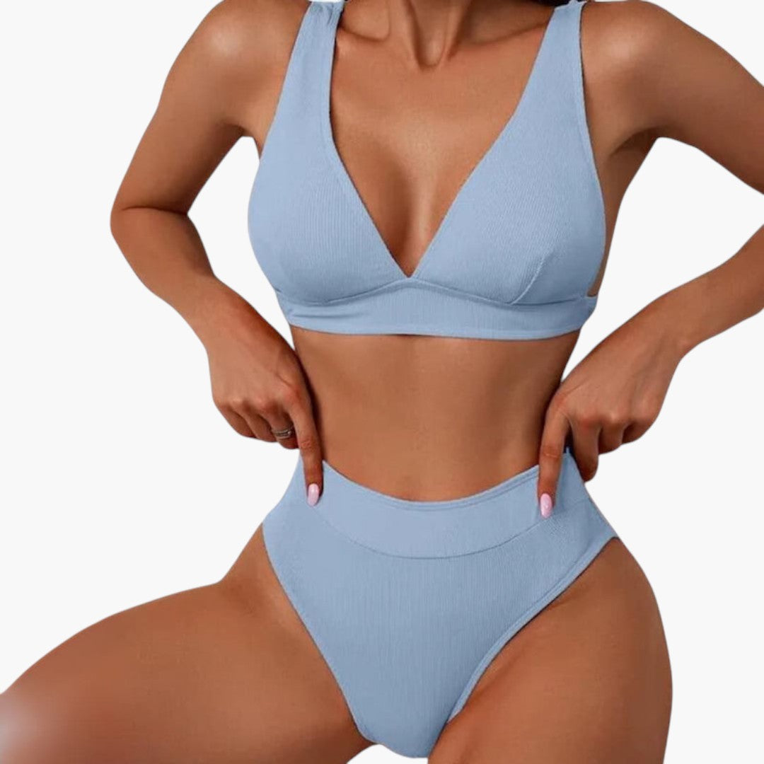 Ribbed High-Waisted Bikini Set Women's Two-Piece Swimwear