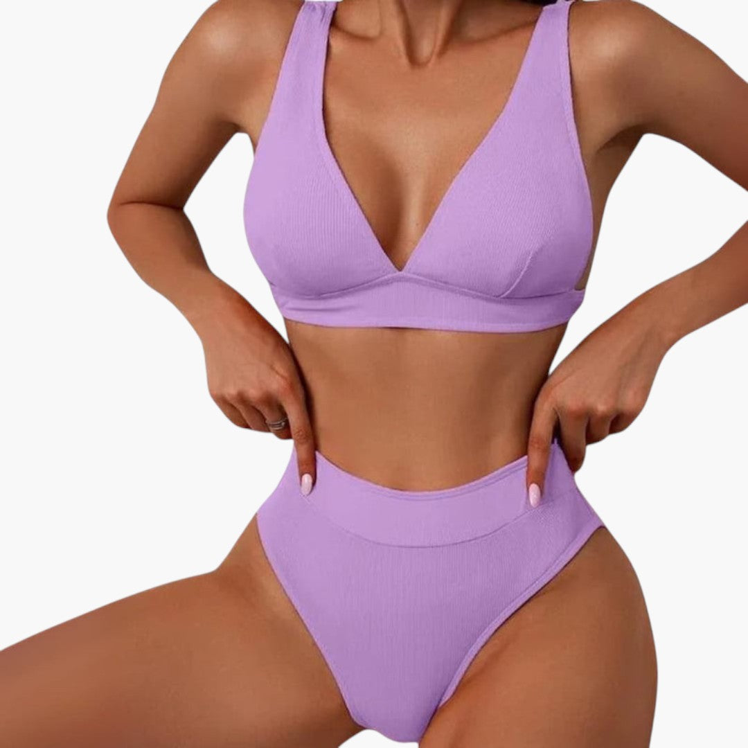 Ribbed High-Waisted Bikini Set Women's Two-Piece Swimwear