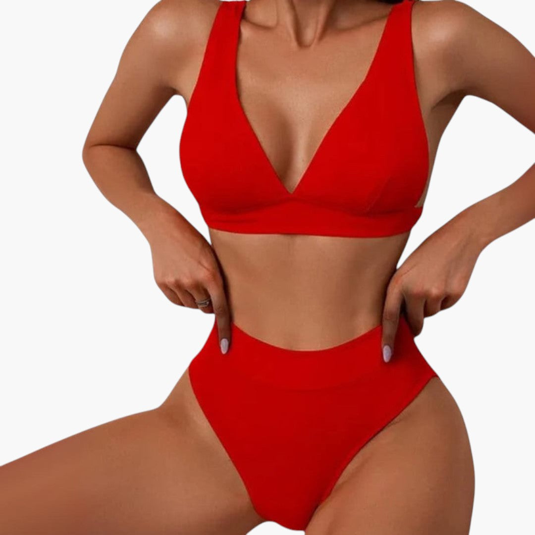 Ribbed High-Waisted Bikini Set Women's Two-Piece Swimwear