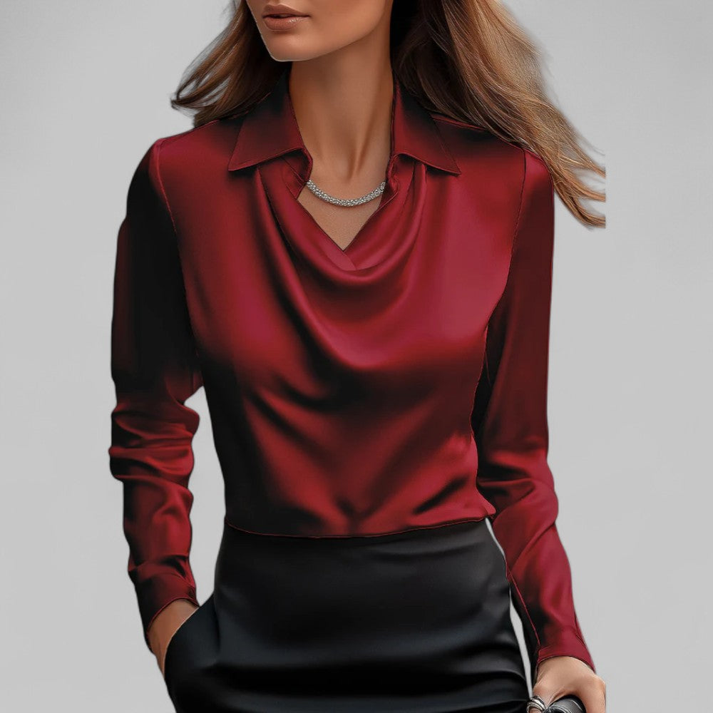 Satin Long Sleeve Blouse for Women – Draped Elegant Top