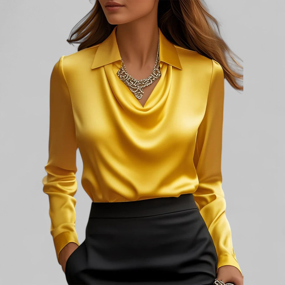 Satin Long Sleeve Blouse for Women – Draped Elegant Top