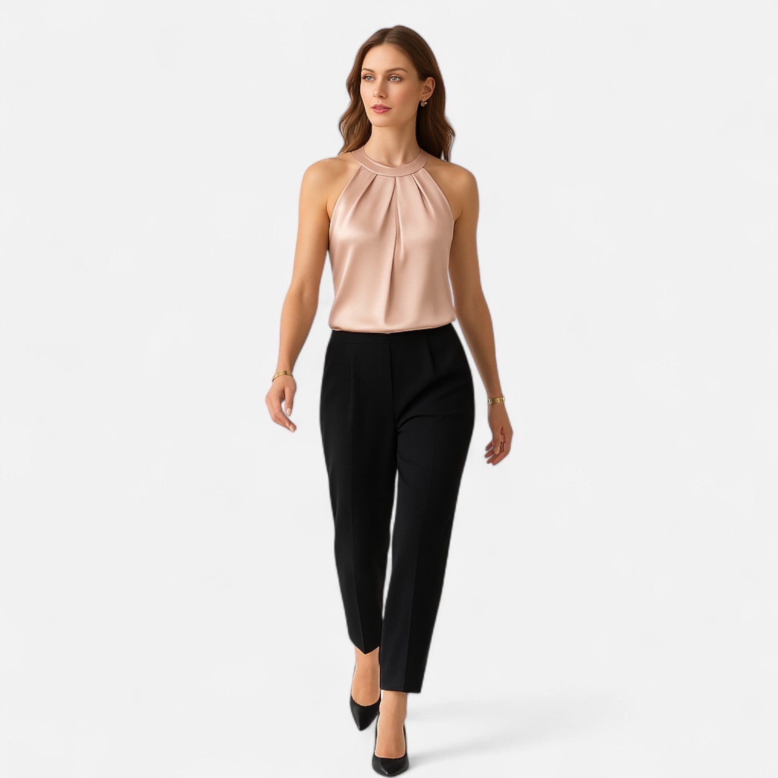 Satin Pleated Tank Top for Women | Elegant Draped Sleeveless Blouse